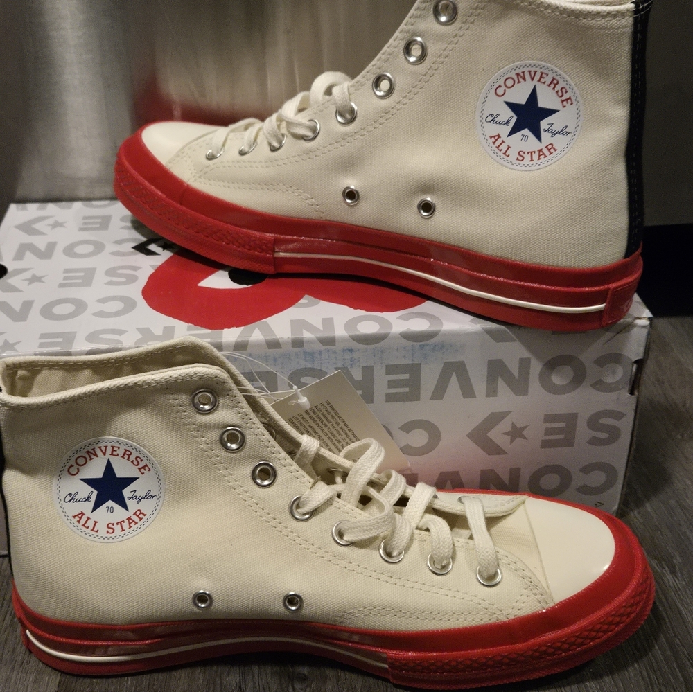 CDC Converse x PLAY Canvas Chuck  Cream with Red Brand New Womens  Size 10 - Picture 5 of 10
